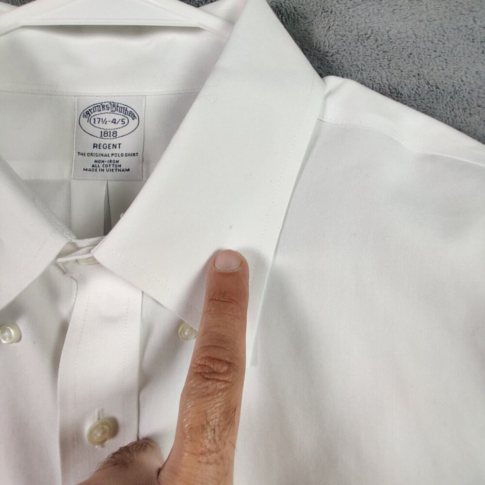 Brooks Brothers Dress Shirt Adult 17.5 4/5 XL 2XL White Button Up Regent Men - Picture 8 of 10